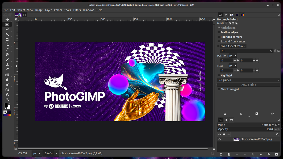 PhotoGIMP 界面截图 - GIMP 3.0 改造成 Photoshop 风格