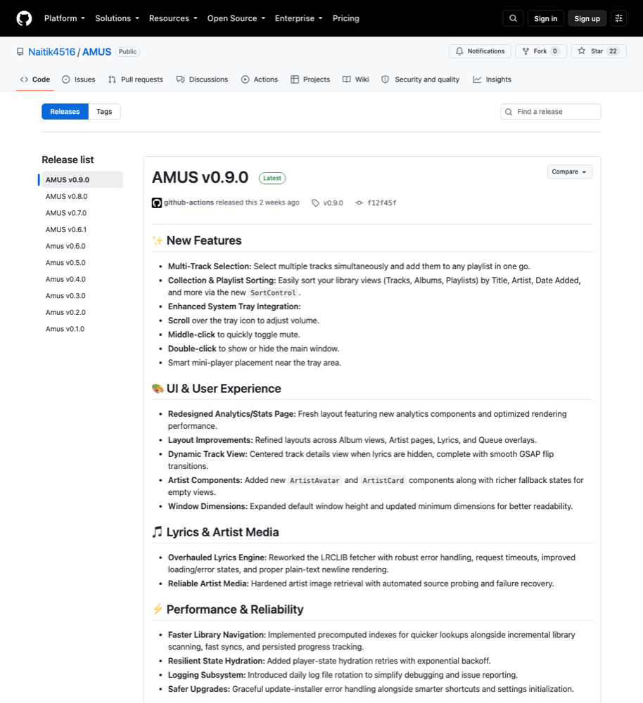 AMUS Releases 页面