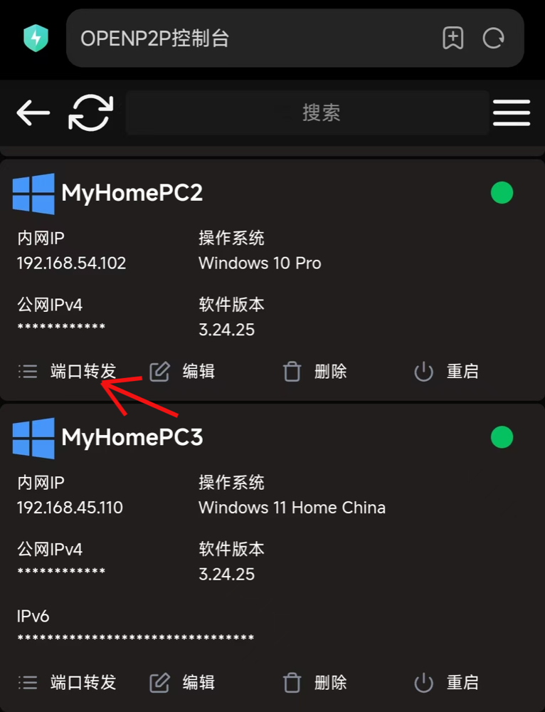 OpenP2P 设备列表