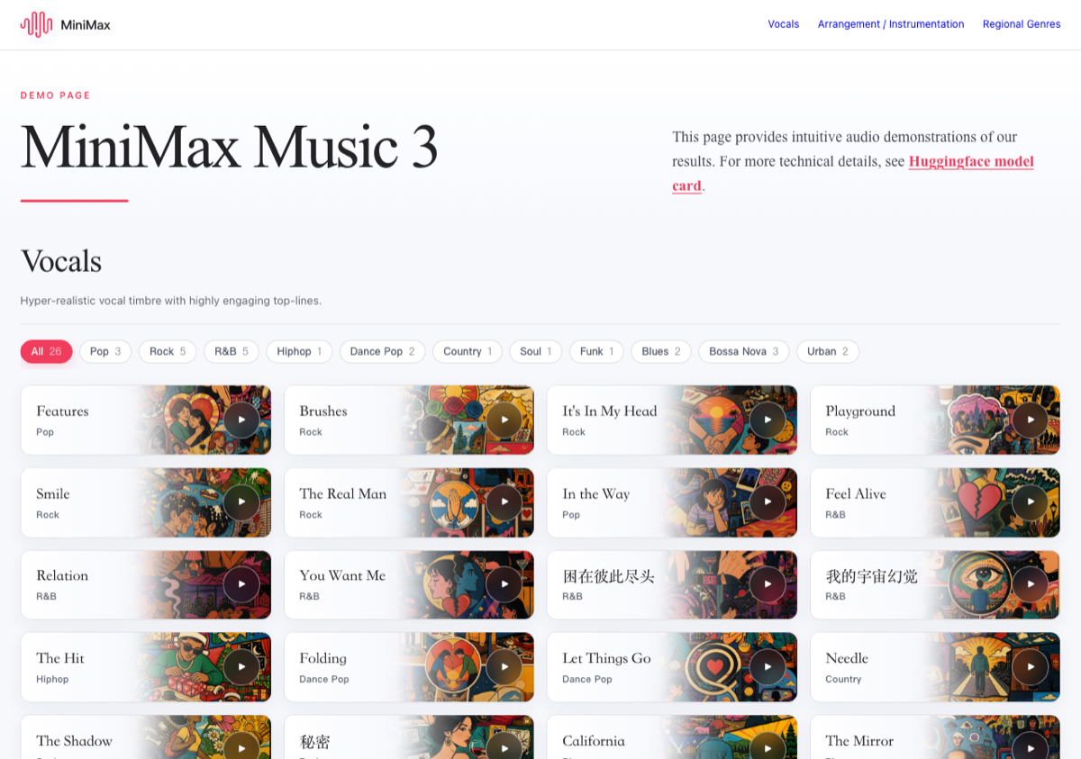 MiniMax Music 3 Demo 页