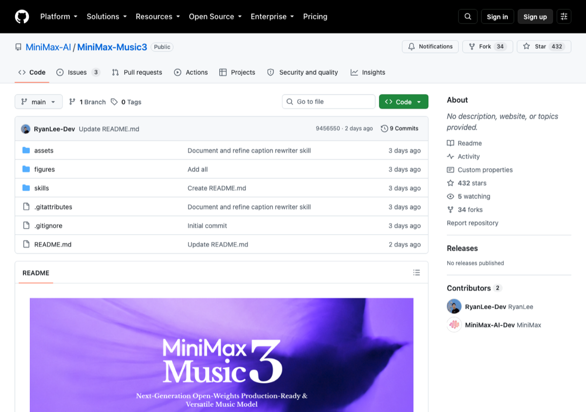 MiniMax Music 3 GitHub 仓库