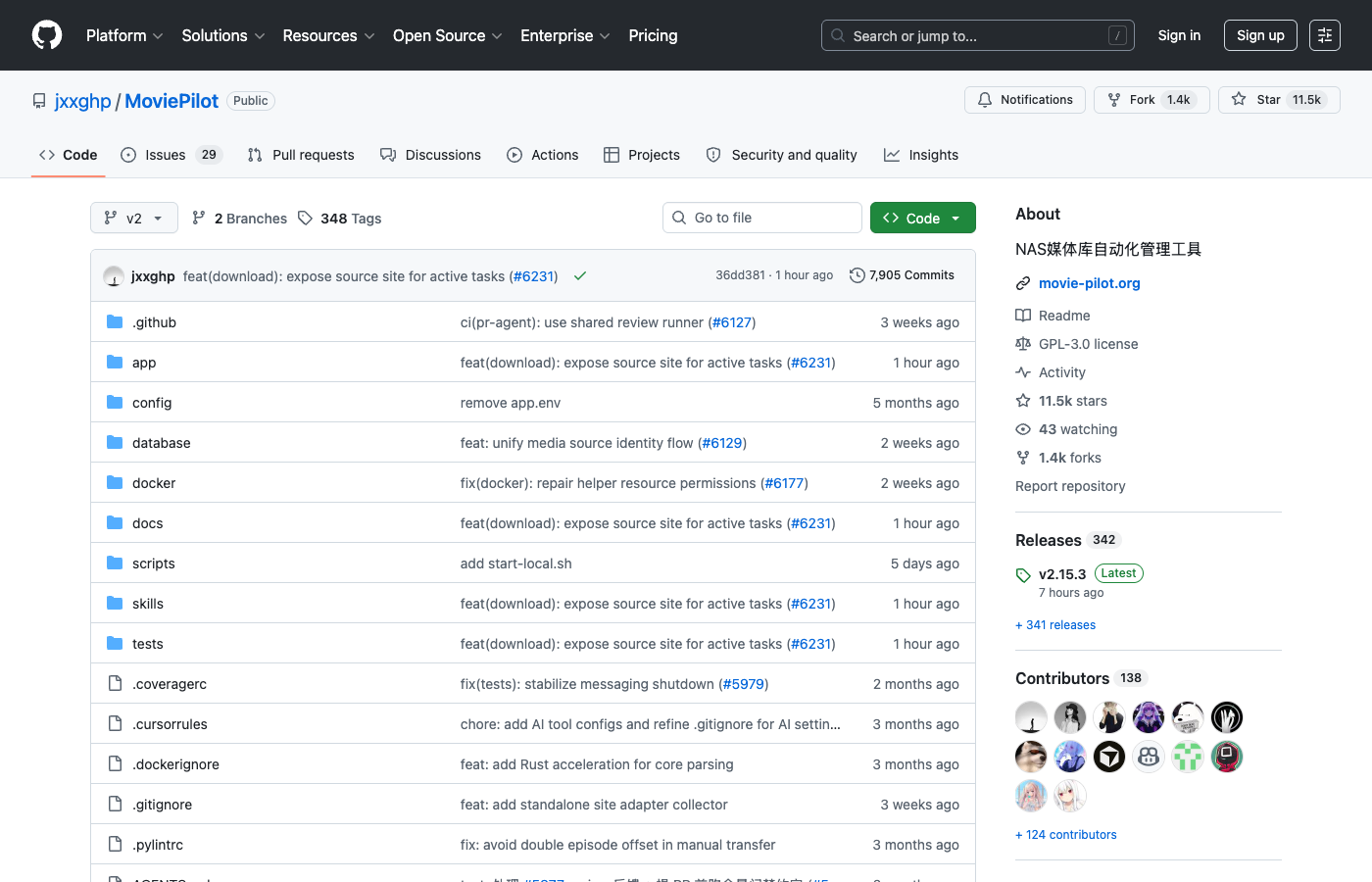 MoviePilot GitHub 仓库