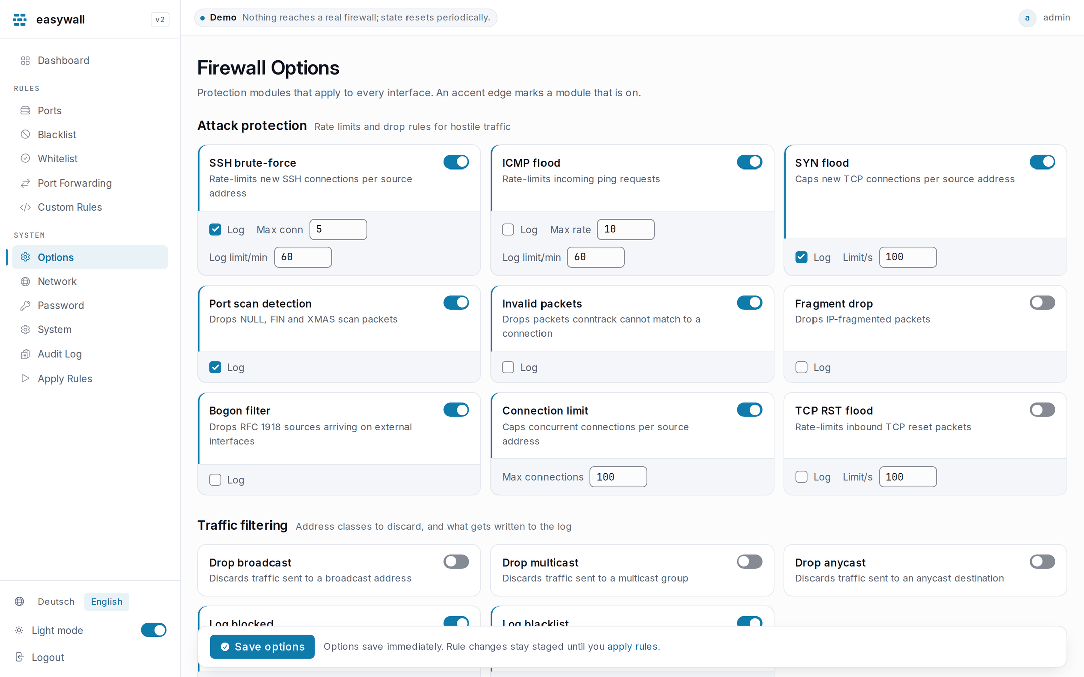 easywall 系统选项/保护模块
